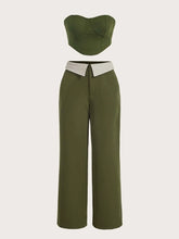 ICON Solid Bustier Crop Tube Top & Foldover Wide Leg Pants